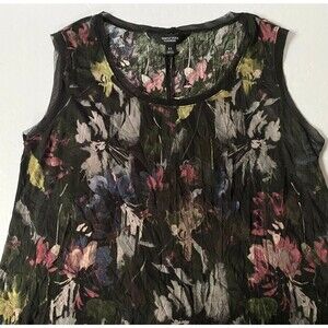Simply Vera Wang Tank Top Womens XS Multicolor Floral Crinkle Chiffon Trim NWT